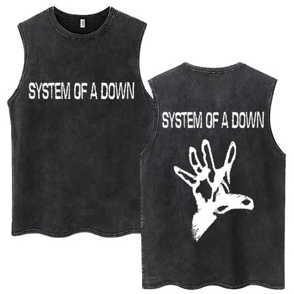 Washed Rock Band System of A Down Mezmerize Tank Tops Men's Retro Hip Hop Gothic Sleeveless T-shirt Oversized Cotton Vests Gifts