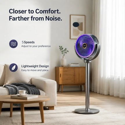 3-in-1 Modern Air Circulator Fan 5 Speeds 4 Heights Quiet Portable Pedestal Stand Fan USB-C for Home Bedroom Office RV Camping