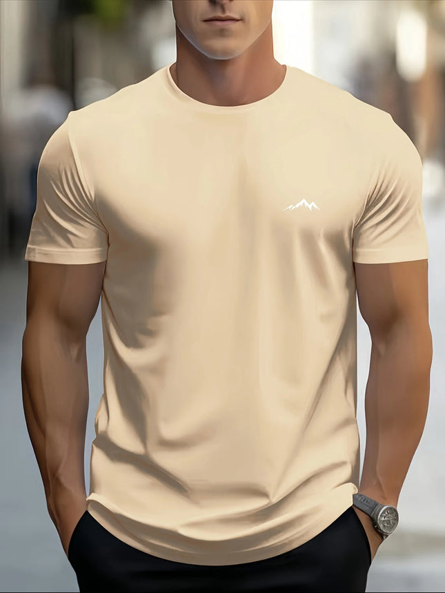 Men's summer 100% pure cotton fashionable casual sports loose mountain print round neck short-sleeved T-shirt top