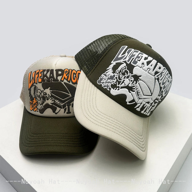 New Unisex Japanese 3D Printed Letter Baseball Hats Sunshade Personal Breathable Hip-hop Trucker Caps Color Block Versatile Mesh