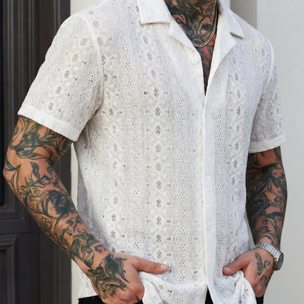 Summer New Breathable Openwork Men's Fashion Beach Vacation Knit Jacquard Shirt