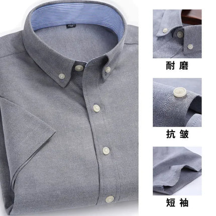 New Men's Oxford Spinning Short Sleeve Solid Color Tooling Business Casual White Shirt Slim Fit Trend Long Sleeve Casual Shirts