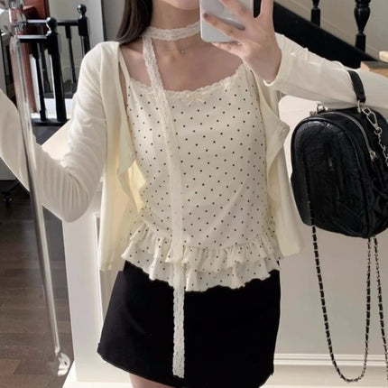Japanese Y2k Knitted Tops Two Piece Set Vintage Harajuku Button Knit T-shirt Sets Korean 2000s Style Knitwear American