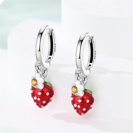 Original Earrings 925 Silver Fruit Series Cherry Strawberry Hoop Earrings Ear Studs Zircon Making Jewelry for Women Girl Party