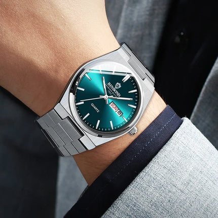 BINBOND  Luxury Men Quartz Watch Waterproof Date Week Luminous Wristwatch Stainless Steel Men's Watches Male Clock Sports Reloj