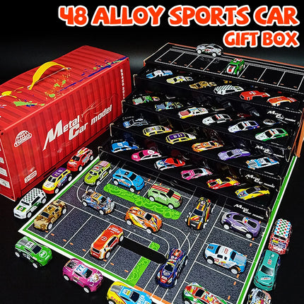 48Pcs Mini Inertial Car City Road Scene Large Gift Set Pull Back Engineering Car Set Child Kids Cartoon Toys 0-3 Birthday Gift