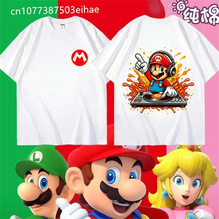 New Super Mario Double Sided Printed Pattern Cotton Short Sleeve Summer Short Sleeve Casual Adult/Children Role Playing T-shirt