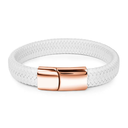 Fashion Simple White Leather Braid Bracelet Stainless Steel Buckle Clasps for Men Handmade Bangle Wholesale Charm Jewelry Gift