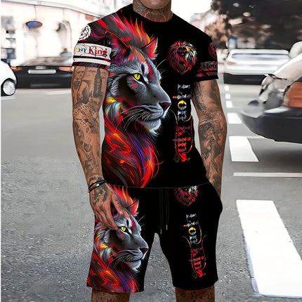 Summer Men's O Neck Short Sleeve Shorts Set 3D Tiger Printed Casual T Shirt Cool Personalized Streetwear Set Men's Sportswear