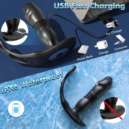 Multi-Mode APP Control Push Vibration Prostate Massager Vibrator Anal Plug Silicone Adult Male Sex Toy Wearing A Cockscomb Ring