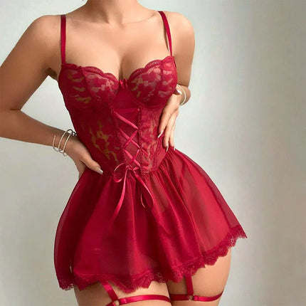 Women's Lingerie Set Sheer Bra Mini Panties Garter 3 Piece Underwear Sets With Leg Loop Accessories Lolita Cosplay Kit Thin Bras
