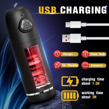 Automatic Telescopic Rotation Male Masturbator Man Masturbation Cup Simulation Piston Blowjob Pocket Pussy Adult Sex Toy for Men