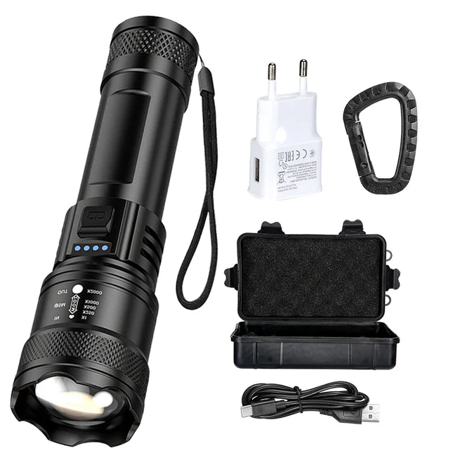 Super Bright Flashlight USB Rechargeable LED Long Range Tactical Torch Outdoor Waterproof Emergency Camping Fishing Lantern