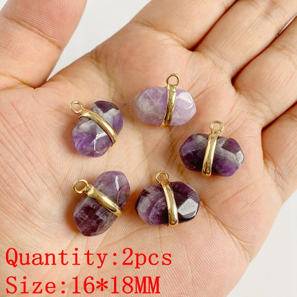 2PCS Natural Amethyst Pendant Charms Purple Crystal Star Sun Water Drop Shape For DIY Making Jewelry Necklace Bracelet