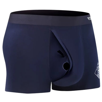 Men's Breathable Underwear Front Open Hole with Adjustable Ring Sheath Boxers Foreskin Long Therapy Enhanced Man Boxers Briefs