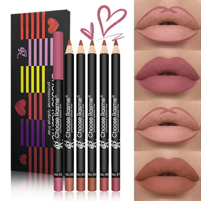6-Color Plump Lip Liner, Soft, Bright, Rich, Silky, Smooth, Delicate, Waterproof, Easy Makeup, Portable Lipliner