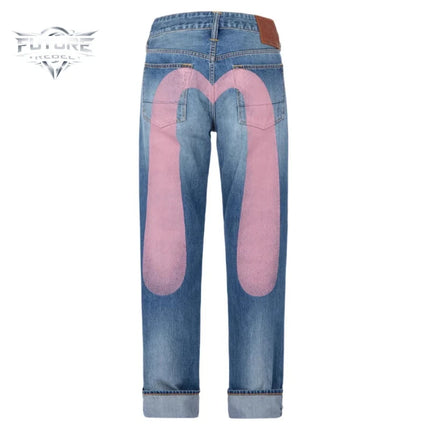 Mens Jeans Print High Waist Straight Leg Denim Pants Harajuku Unisex Loose Fit Tapered Casual Streetwear Fashion Trend Arrival
