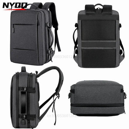 Fashion Expandable USB Laptop Waterproof Backpack Men Business School Backpack  Large Capacity Travel Backpack