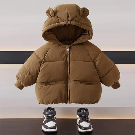 Boy Daily Down Coat Girls Casual Winter Thickened Jackets Kids Warm Hooded Fashion Outerwear Children Solid Color Cotton Parkas