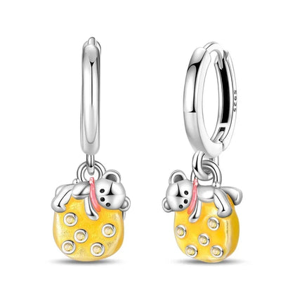 Original Earrings 925 Silver Fruit Series Cherry Strawberry Hoop Earrings Ear Studs Zircon Making Jewelry for Women Girl Party
