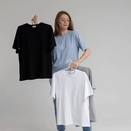 Botvotee 21 Colors Ins Fashion Summer Oversized Basic Solid T-Shirts for Women 100% Cotton White Black Pink T-shirt Casual Tops