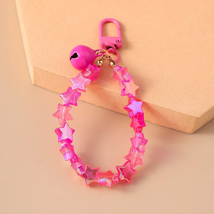 Fashion Colorful Handmade Star Beads Bracelet Bell Keychain for Car Key Women Men Handbag Pendant Keyrings DIY Jewelry Gifts