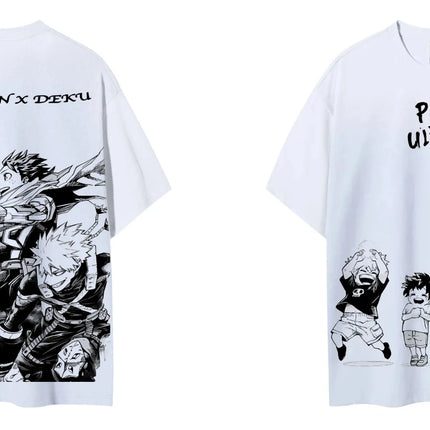My Hero Academia Kacchan X Deku 2025 Summer Men's Cotton T Shirt Anime Streetwear Casual Short Sleeve Tops for Fans Black Loose