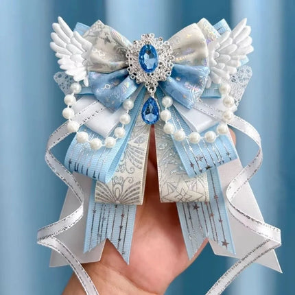 Lolita Angel Wing Bow Handmade Finished Crystal Pearl ItaBag Charm DIY Lolita Bags Clothing Decorations Accessories