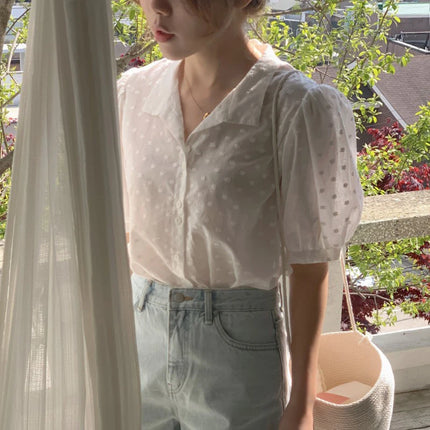 Ele ort Sve Chiffon irt Women's Summer Faion Design Sensation Unique Fairy Aosphere Sli Bubble Sve Blouse