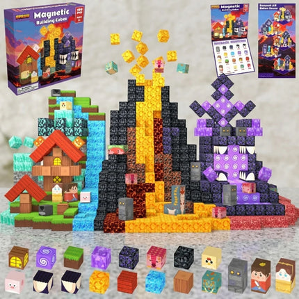 FUNXINEE NEW Magnetic Building Blocks, Forest Volcano Lava Game Scene, 3D STEM Construction Toy, Gift Box Educational Bricks