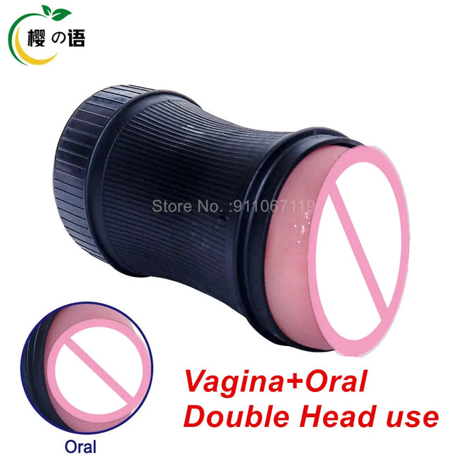 Double Head Use Manual Male Masturbator Realistic Vagina Oral Blowjob Cup Masturbation Machine Adult Erotic Sex Toy for Men 18+