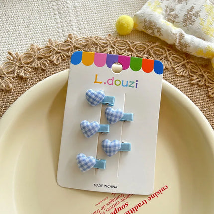 4pcs/Set Cute Candy Color Heart Plaid Girl Hair Clips Korean Exquisite Children Mini Small Hairpin Fresh Sweet Princess Headwear