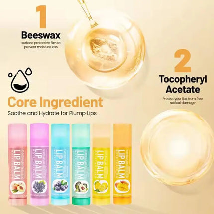 6PCs Natural Fresh Fruit Lip Balm Set Winter Moisturizing Lip Oil Long-Lasting Glossy Nourishing Lipstick Dry Lip Care Makeup