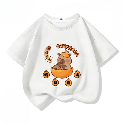 Cartoon Capybara Print Cotton Cool Children's T-shirt Short Sleeve Summer 100% Cotton New Fashion Boys Girls Tee Top Kid Clothes