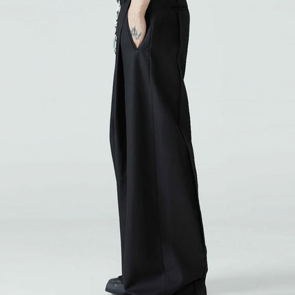Mauroicardi Spring Autumn Long Loose Casual Baggy Flowy Soft Black Pleated Wide Leg Pants Men Luxury Designer Emo Clothing 2024