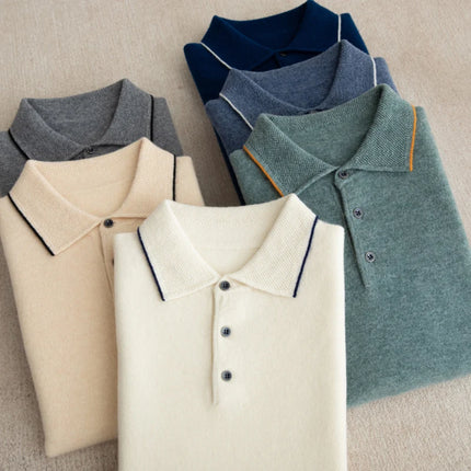 100% Merino Wool T-shirt Men's POLO Collar Short Sleeve Pullover 2025 Spring/Autumn New Fashion Knit Business Casual Sweater Tee