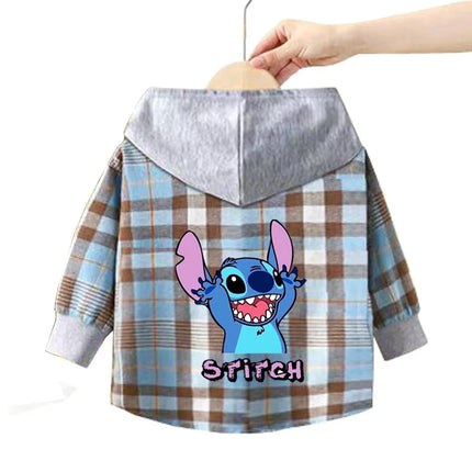 Children's stitch Hooded Shirts Kids blouse Boys Plaid Shirts Coat for Spring Autumn Girls Long-Sleeve Jacket Bottoming Clothing