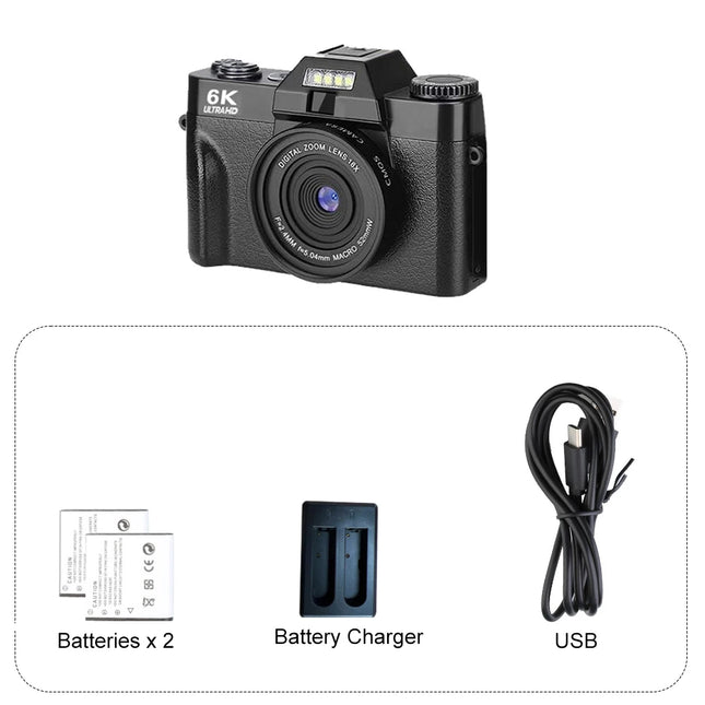 6K Digital Photography Camera 16X Digital Zoom 64MP Vintage Vlog Video Recorder YouTube 180° Flip Screen WiFi Web Cam With Flash