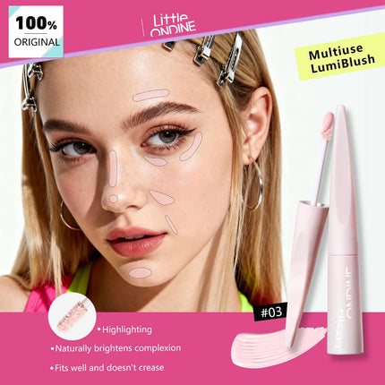 LITTLE ONDINE Multiuse LumiBlush 03 Sweet Cherry Pink,Smooth&Blendable,Natural Dewy Glow,Subtle Luminosity,Contouring&Sculpting