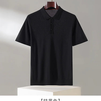 100% Lyocell men's T-shirt casual solid color knitted pullover short sleeved loose POLO collar Tees Pull on vest Tops