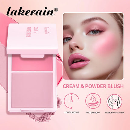 Creme & Powder Blush Duo Long Wearing Matte & Dewy Finish High Pigment Pink Candy Peach Blush Palette Vibrant Orange Red Blush