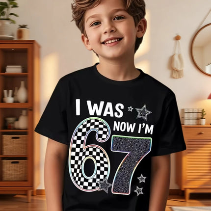 67 Meme T-Shirt for Kids 6-7 Years Old Birthday Party Gifts Summer Short Sleeve Tees Crew Neck Graphic Y2k Children's Clothing