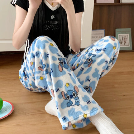 New Cartoon Stitch Flannel Pajamas Autumn Winter Thickened And Velvet Warm Blue Pajamas Home Clothes Christmas Gifts