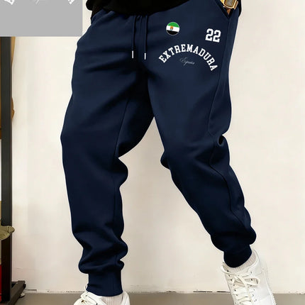 Extremadura España Flag Printed Sweatpants Mens Casual Loose Trousers Winter Fleece Warm Jogger Pants Basics Pocket Male Clothes