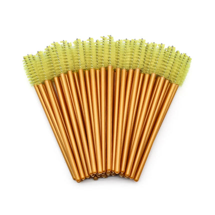 50Pcs Disposable Eyelash Makeup Brush Mascara Wands Gold Mini Eye Lash Brushes Short Eyebrow Comb Eyelashes Extension Tool