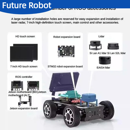 10KG Big Load Metal Ackerman Car Chassis Front Wheel Steering Gear Metal Intelligent Chassis Encoder Motor ROS Robot Base Kit