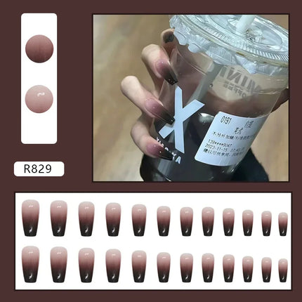 Cool Ash 24 Pcs Press on Nails Pink Nail polish Glossy Artificial Finger Manicure Reusable False Nails for Women
