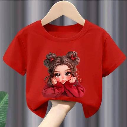 2026 New Children's Short-Sleeve T-Shirts Cute Girl Print Summer Casual Crew-Neck Kids' Wear Clothes Girl's Short-sleeved Shirt