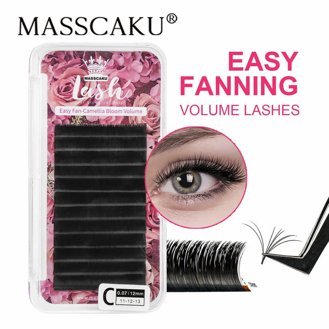 MASSCAKU Easy Fanning Bloom Eyelashes Automatic Flowering Volume Faux Mink Individual Lashes Thick Natural Eyelash Extension