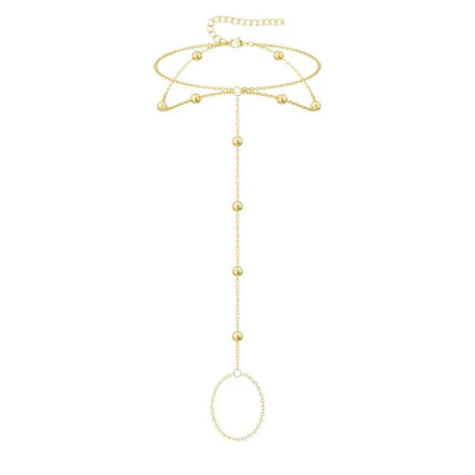 New Fashion Metal Beaded Y-Shaped Finger Chain Anklet for Women Simple Gold Color Tassel Ankle Beach Jewelry Accessories